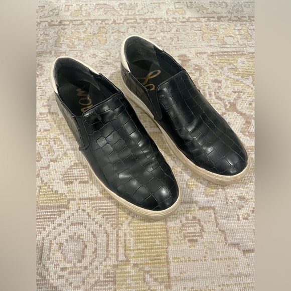Sam Edelman Black Lacey Croc Embossed Slip On Shoes Loafers - Picture 1 of 5